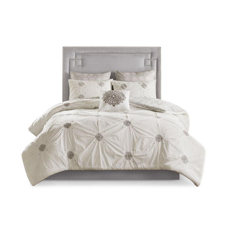 Gracie Mills Donna Shabby Chic Reversible 6-Piece Embroidered Cotton Comforter Set