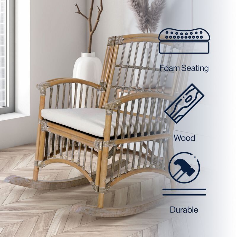 Swayze Bohemian Farmhouse Woven Rattan/Wood Rocking Chair