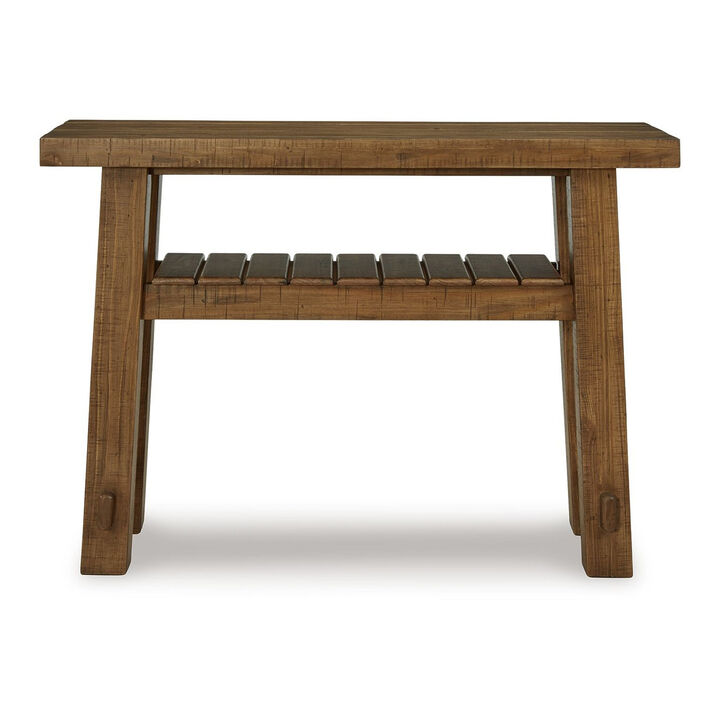 Ack Sofa Console Table, Slatted Shelf, Block legs, 48 Inch Brown Wood - Benzara