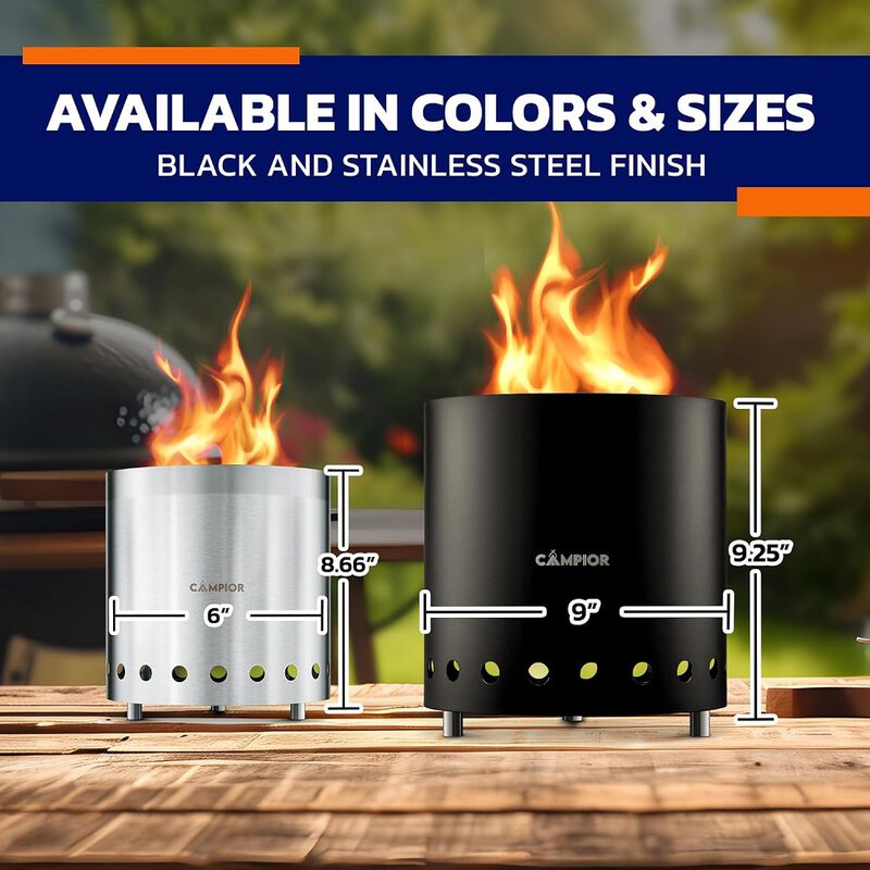 Wood Burning Fire Pit Stove - Smokeless Outdoor Stove for Wood Fires, Camping, Cooking, and Garden Gatherings, Durable, Stainless Steel with Removable Ash Pan, with Stand and Black Carry Bag