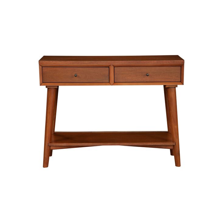 Console Table with 2 Drawers and Angled Legs, Brown-Benzara