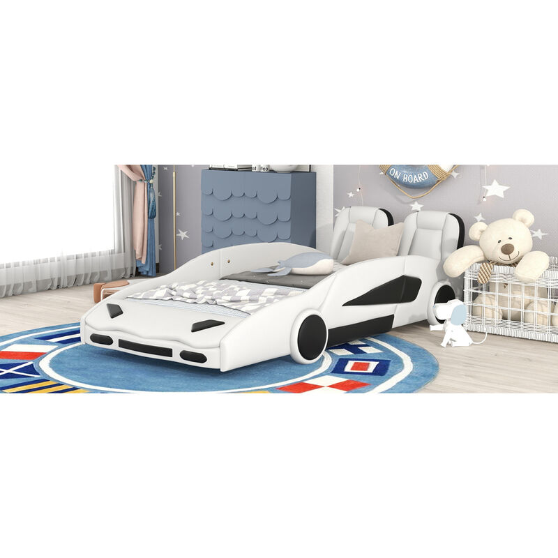 Twin Size Race Car-Shaped Platform Bed With Wheels