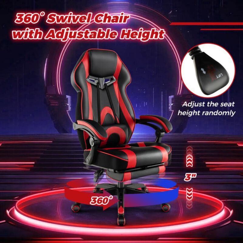 Hivvago Gaming Chair Racing Style Swivel Chair with Footrest and Adjustable Lumbar Pillow