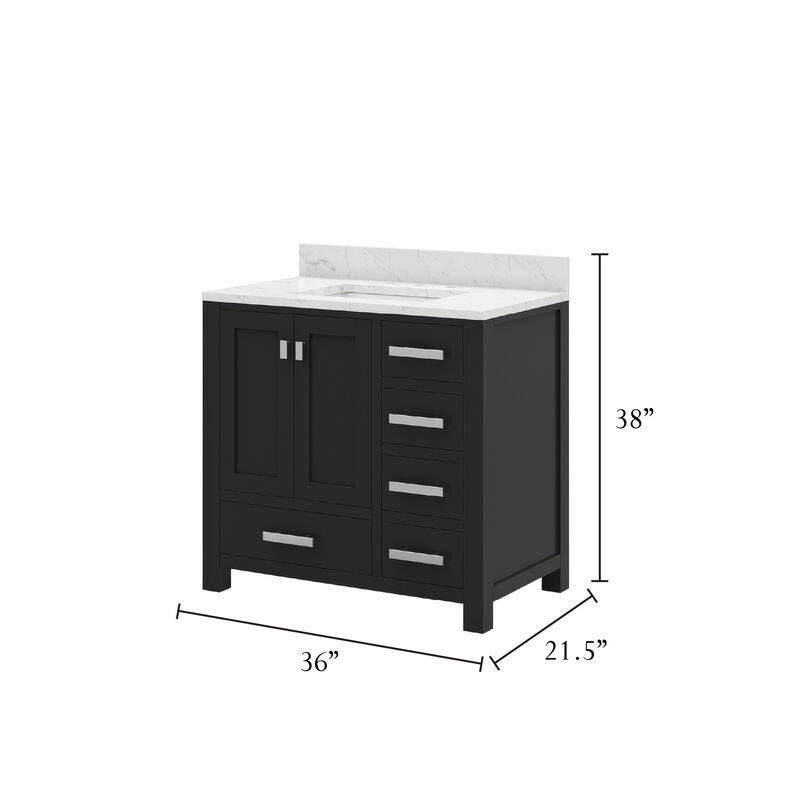 Madison 36 In. Single Sink Carrara White Marble Countertop Bath Vanity in Espresso with Chrome Hardware