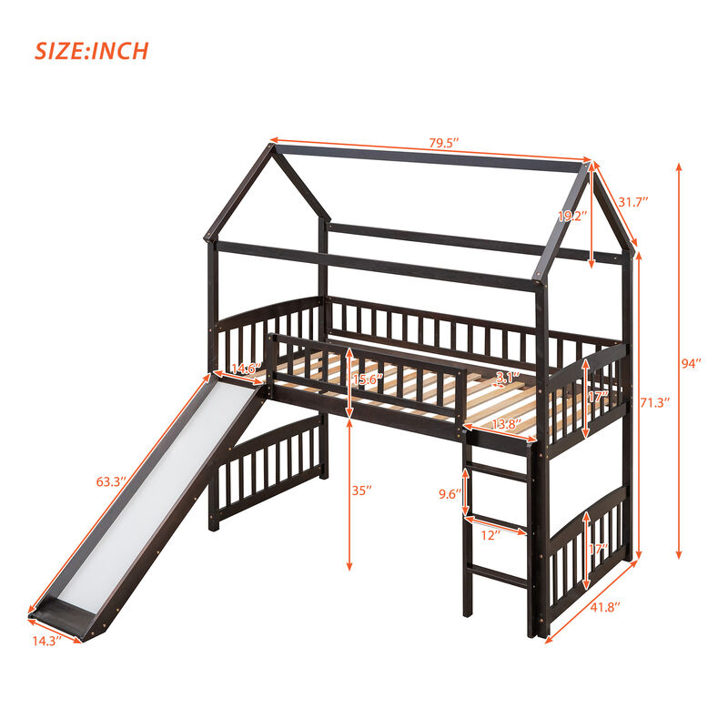 Merax House Bed Loft Bed with Slide
