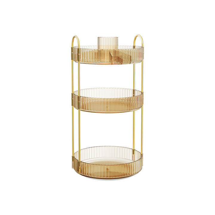 3-Tier Rotating Makeup Organizer Champagne Gold