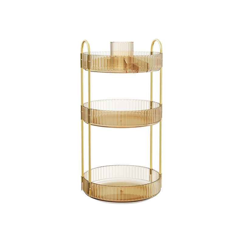 3-Tier Rotating Makeup Organizer Champagne Gold