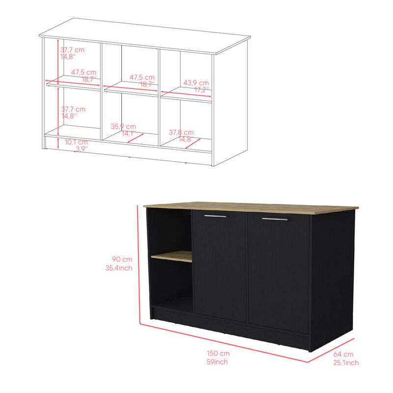 Kitchen Island Padua, Kitchen, Black / Macadamia