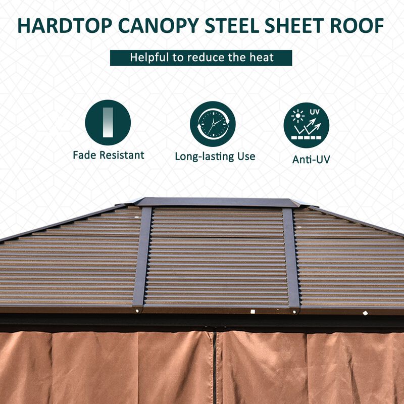 Enduring Garden Sanctuary: 10'x12' Brown-Roofed Metal Gazebo with Netting