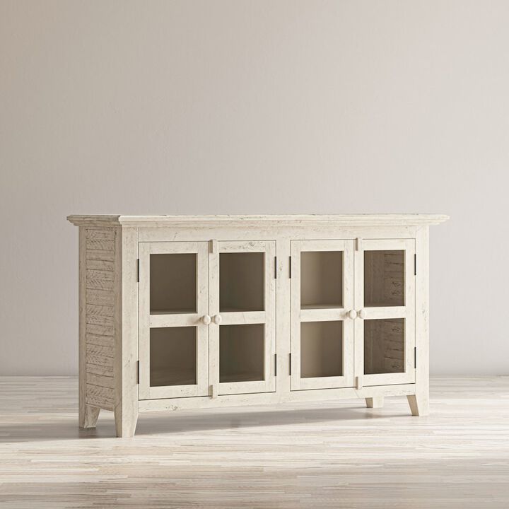 Rustic Shores 54" Coastal Distressed Acacia Four-Door Credenza Cabinet