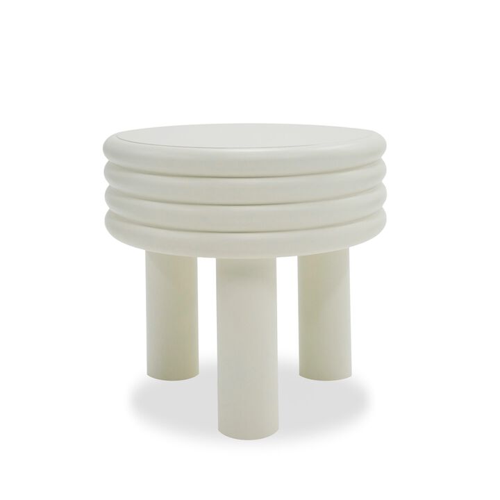 Cid Finley 20 Inch Side End Table, Round Tiered Design, White Gloss Wood - Benzara