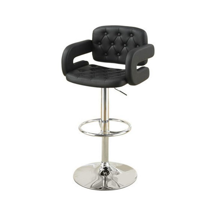 Chair Style Barstool With Tufted Seat And Back Black And Silver-Benzara