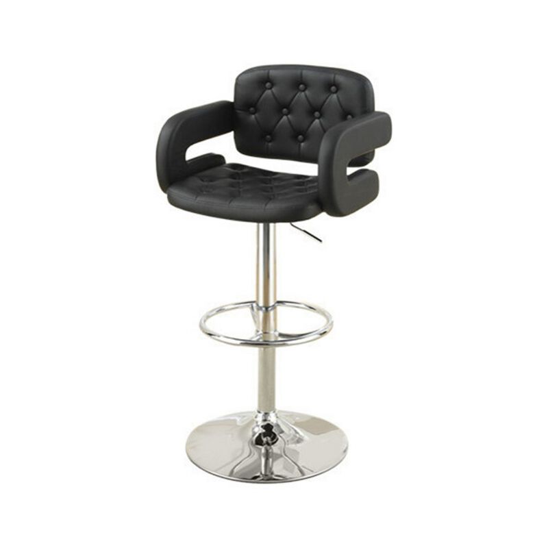 Chair Style Barstool With Tufted Seat And Back Black And Silver-Benzara