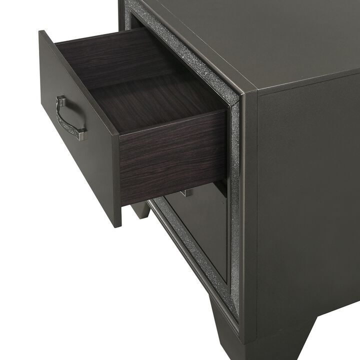 Zula 24 Inch 2 Drawer Nightstand, Faux Diamond Trim, Metal Handles, Gray-Benzara