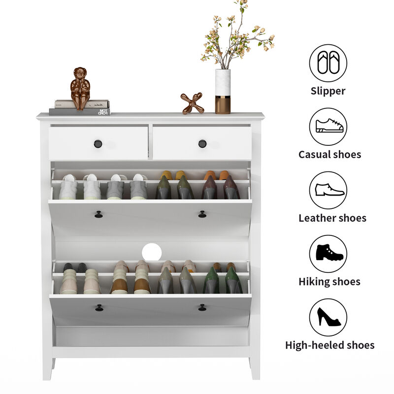41.1 in. H x 35 in. W x 10 in. D in Assembled : White Wooden Shoe Storage Cabinet : Slight Luxury and Fashion