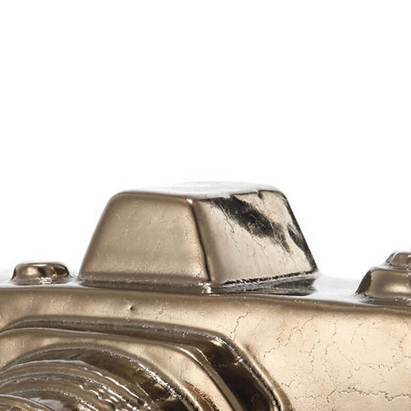 6 Inch Decorative Camera Table Top Accent, Distressed Gold Finish Ceramic - Benzara