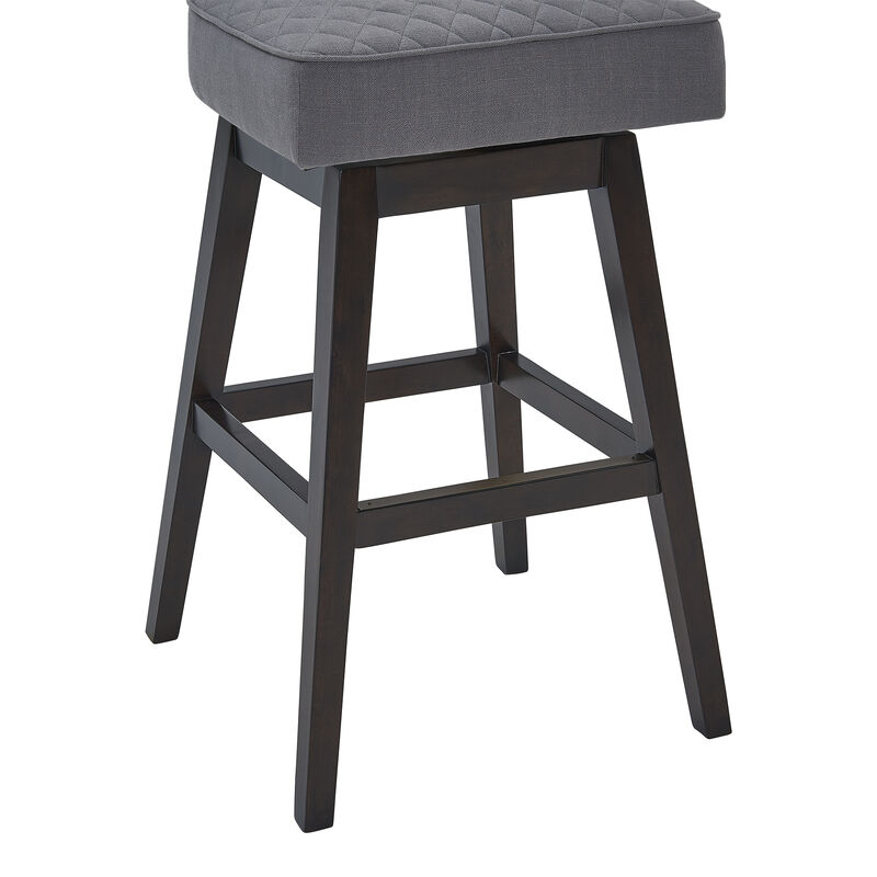 Gia  Counter Height Swivel Grey Fabric and Espresso Wood Bar Stool
