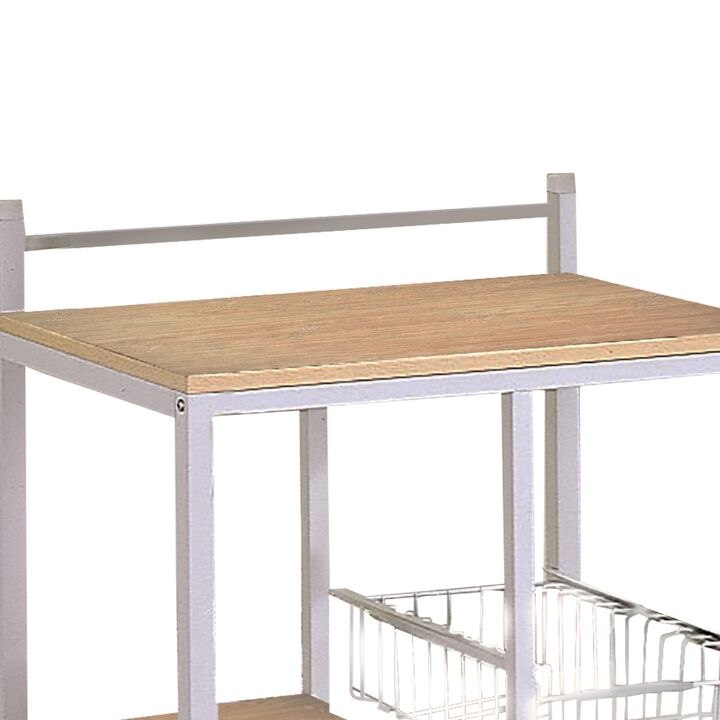 Kitchen Cart with 3 Shelves & 2 Storage Compartments, Brown And White-Benzara