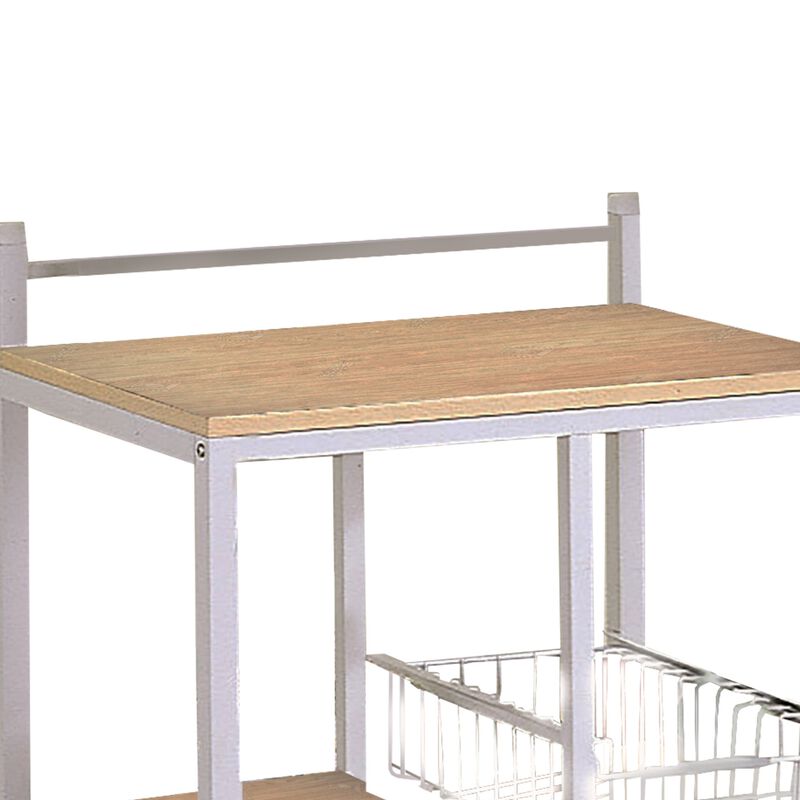 Kitchen Cart with 3 Shelves & 2 Storage Compartments, Brown And White-Benzara
