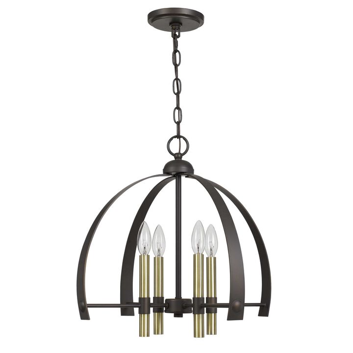 Metal Chandelier with 4 Candelabra Holders, Black and Gold-Benzara