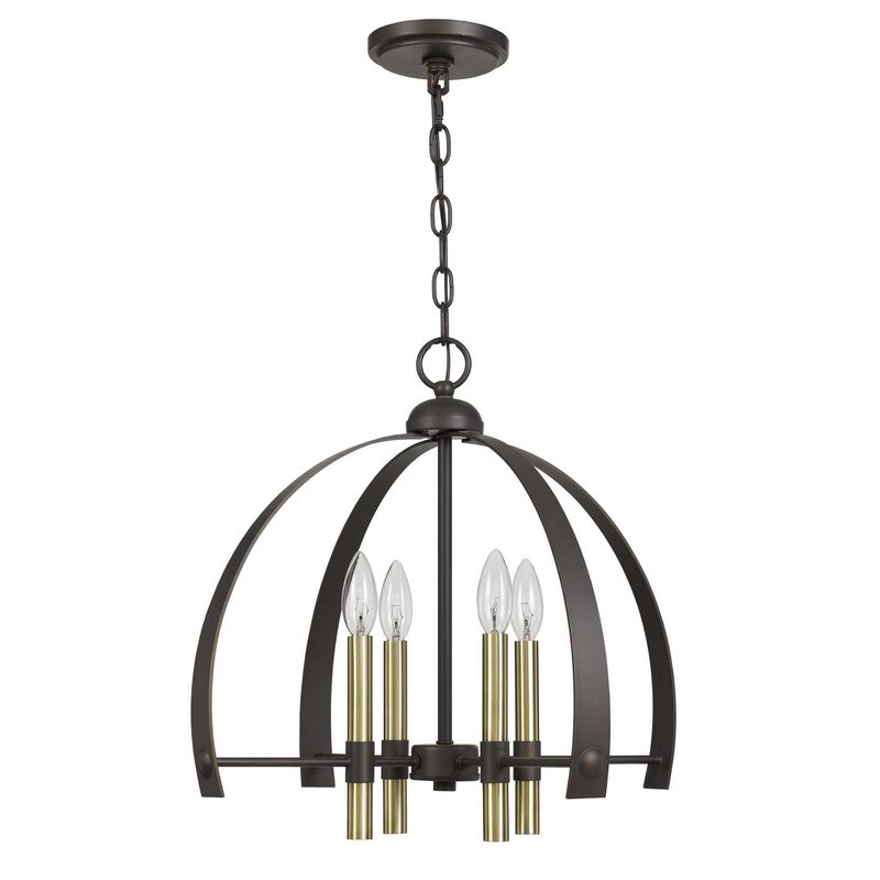 Metal Chandelier with 4 Candelabra Holders, Black and Gold-Benzara