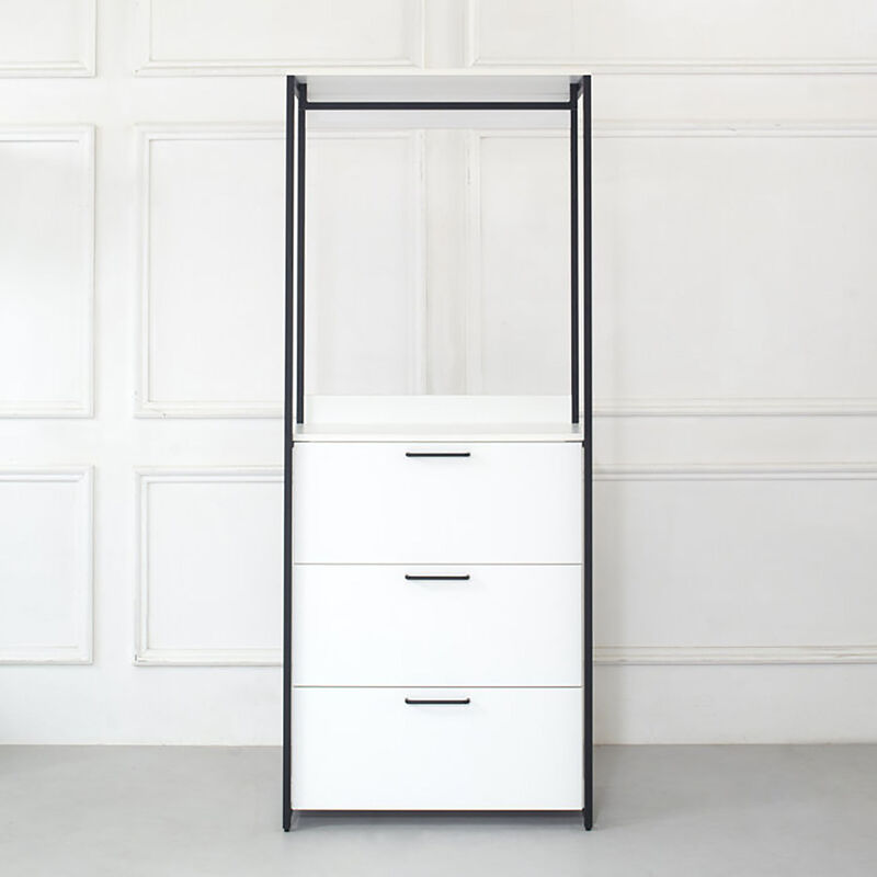 Fiona 111 in. W White Freestanding 3 Tower System 7 -Shelf Walk in Wood Closet System with Metal Frame
