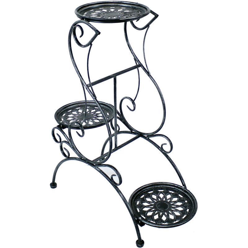 Sunnydaze Dark Gray Steel 3-Tier Victorian Staggered Plant Stand - 31.5 in