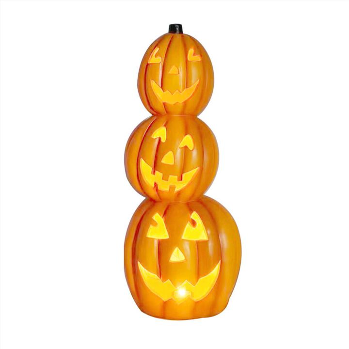 Haunted Hill Farm HHF 36 MGO Flame Flash 3-Stack Jack O' Lanterns w/ Warm White LED