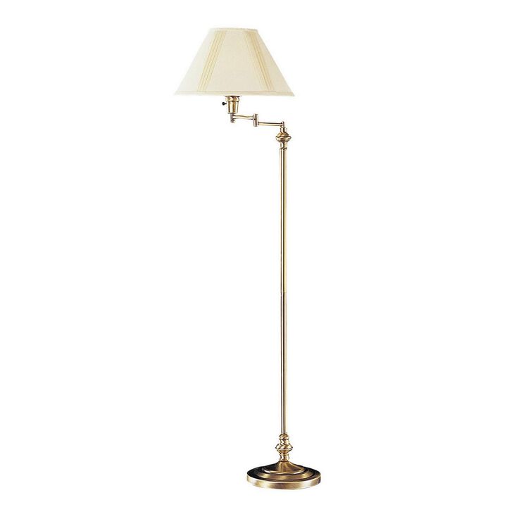 150 Watt Metal Floor Lamp with Swing Arm and Fabric Conical Shade, Gold-Benzara