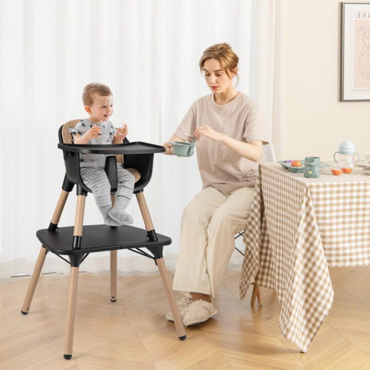 Hivvago 4-in-1 Baby Convertible Toddler Table Chair Set with PU Cushion-Brown