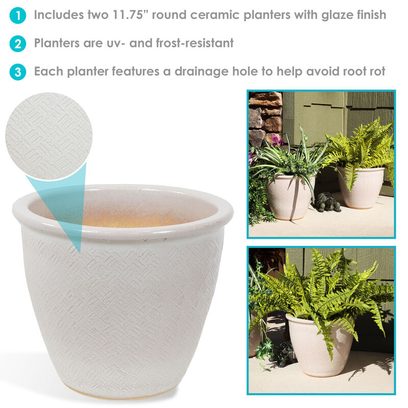 Sunnydaze 11 in Ocean Villa Glazed Ceramic Planter - Set of 2