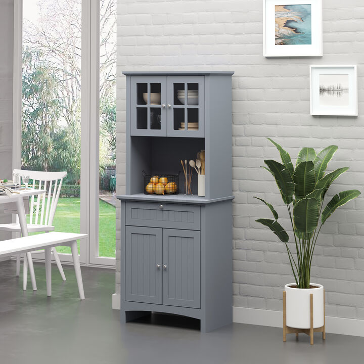 HOMCOM Elegant Buffet with Hutch, Kitchen Pantry Storage Cabinet with Framed Glass Door Drawer and Microwave Space, White