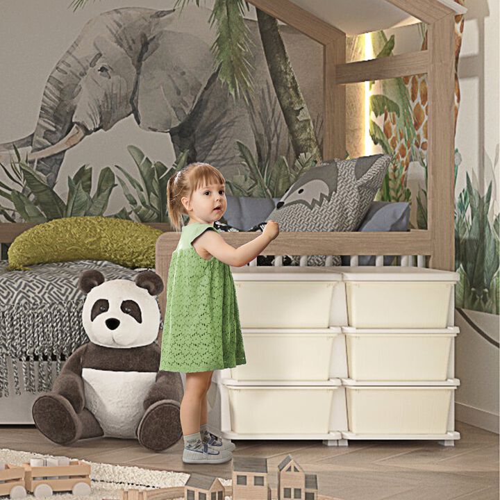 Cream Toy Storage: Kids' 3-Tier Organizer with 6 Drawers