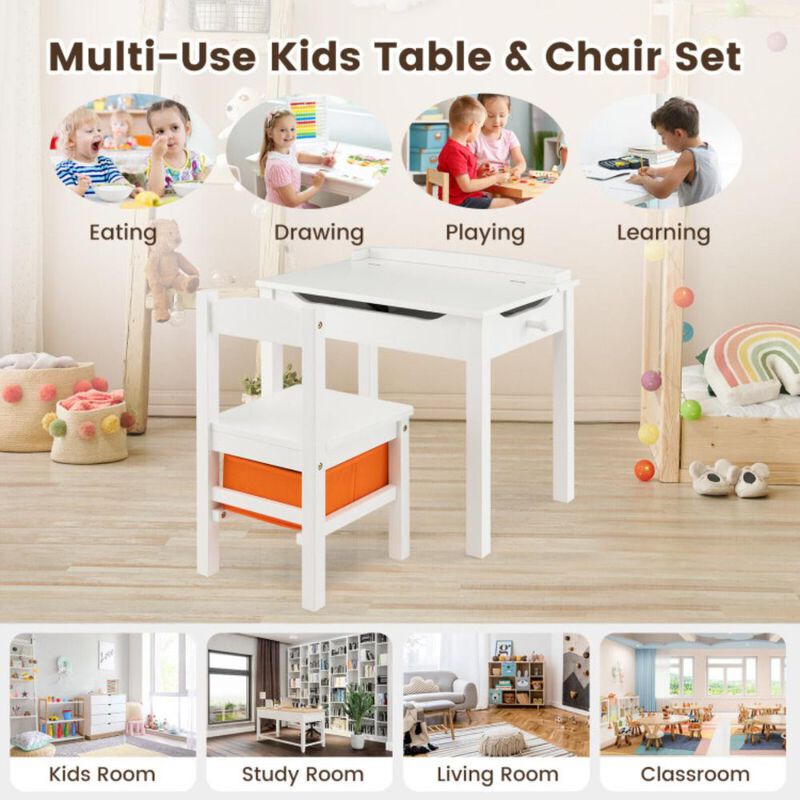 Hivvago Flip-Top Wood Kids Activity Table and Chair Set with Hidden Storage Space