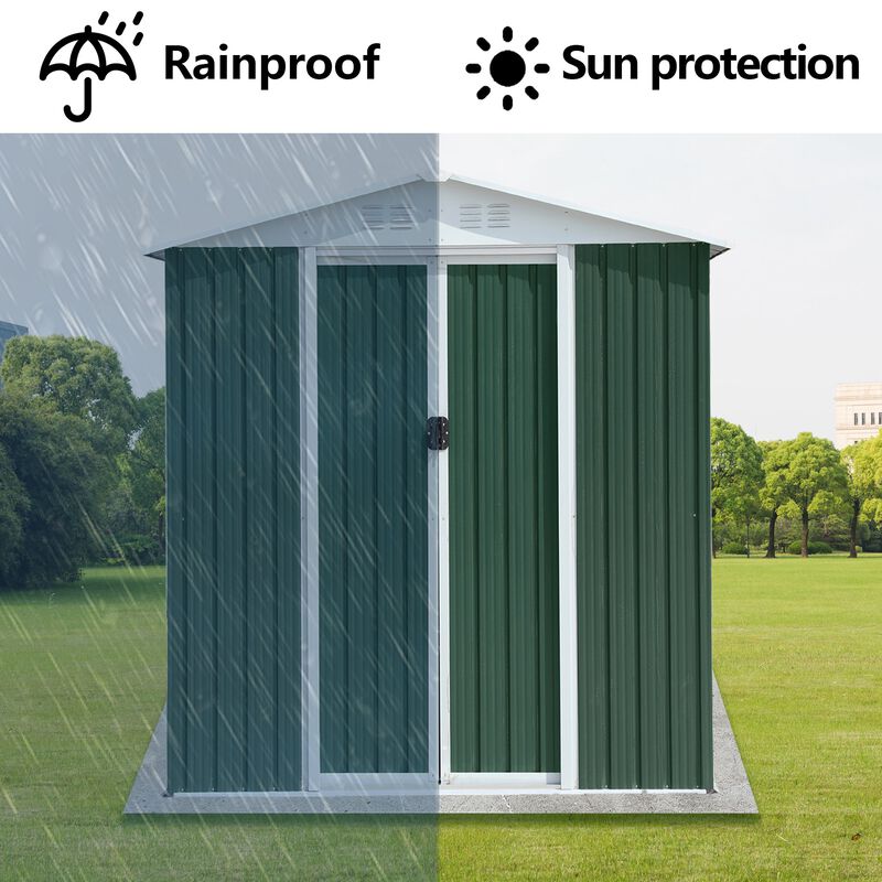 MONDAWE 6FTx4FT Apex Roof Outdoor Tool Storage House Garden Shed With Aluminum Alloy Frame And Sliding Door