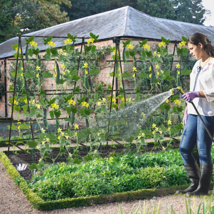 Hivvago A-Frame Garden Cucumber Trellis with Netting for Climbing Plants Outdoor