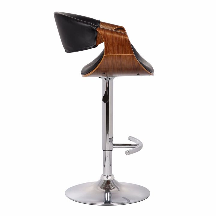 35 Inch Adjustable Swivel Barstool, Chrome Base, Bucket Seat-Benzara
