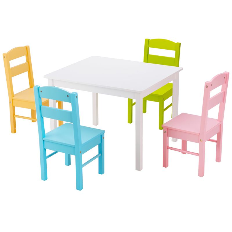 5 pcs Kids Pine Wood Table Chair Set