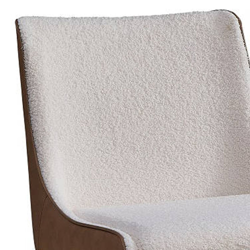 25 Inch Side Dining Chair Set of 2, Wingback, White Boucle, Walnut Brown - Benzara