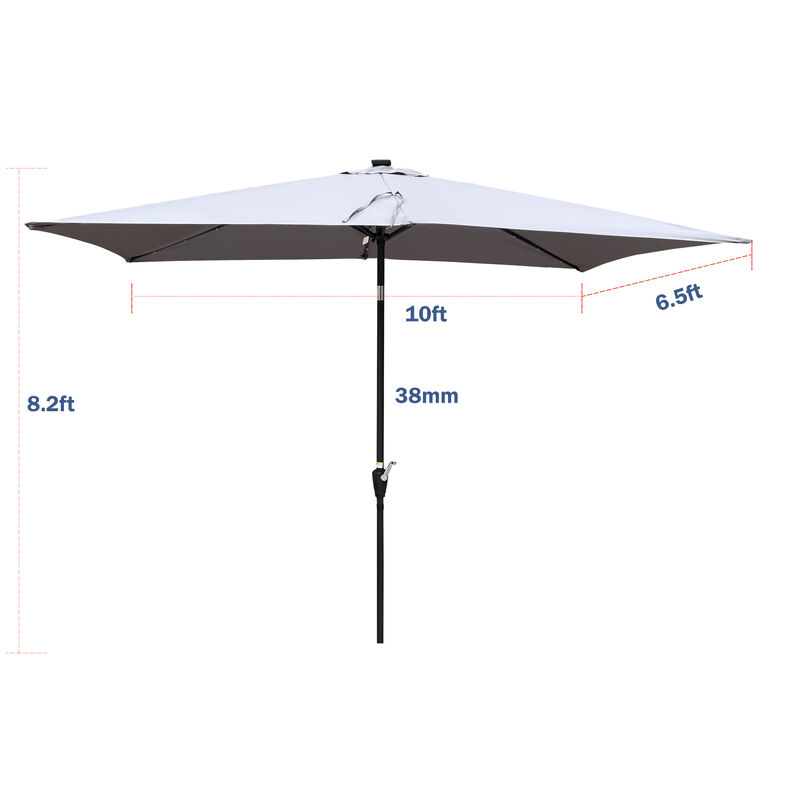 10 X 6.5FT Rectangular Patio Solar LED Lighted Outdoor Umbrellas With Crank And Push Button