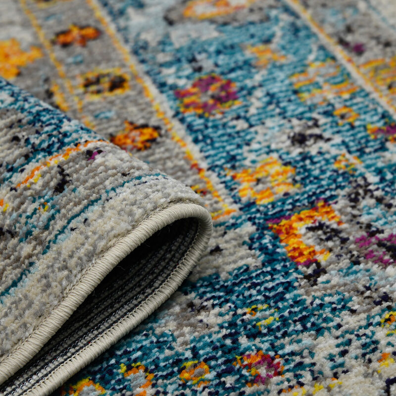 Montana Filomina Blue/Orange Polypropylene Area Rug 7'10"x10'10"