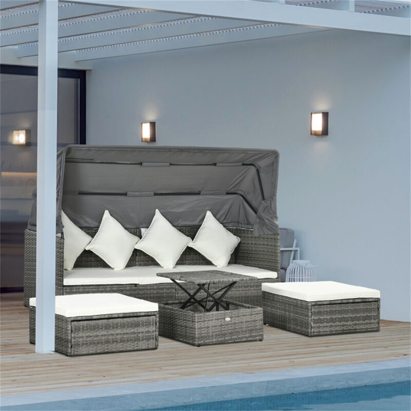 Outdoor Rattan Patio Set, 4-Piece Wicker Sofa & Table Set for Garden, Deck