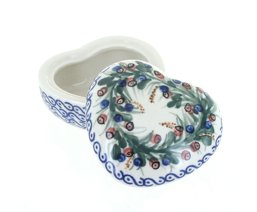 Blue Rose Polish Pottery Berry Heart Box