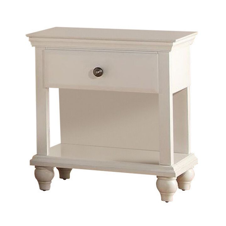 Poplar Wood Nightstand With Spacious Storage, White-Benzara