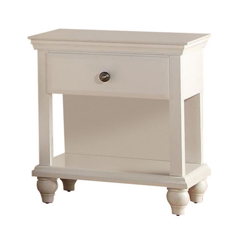 Poplar Wood Nightstand With Spacious Storage, White-Benzara