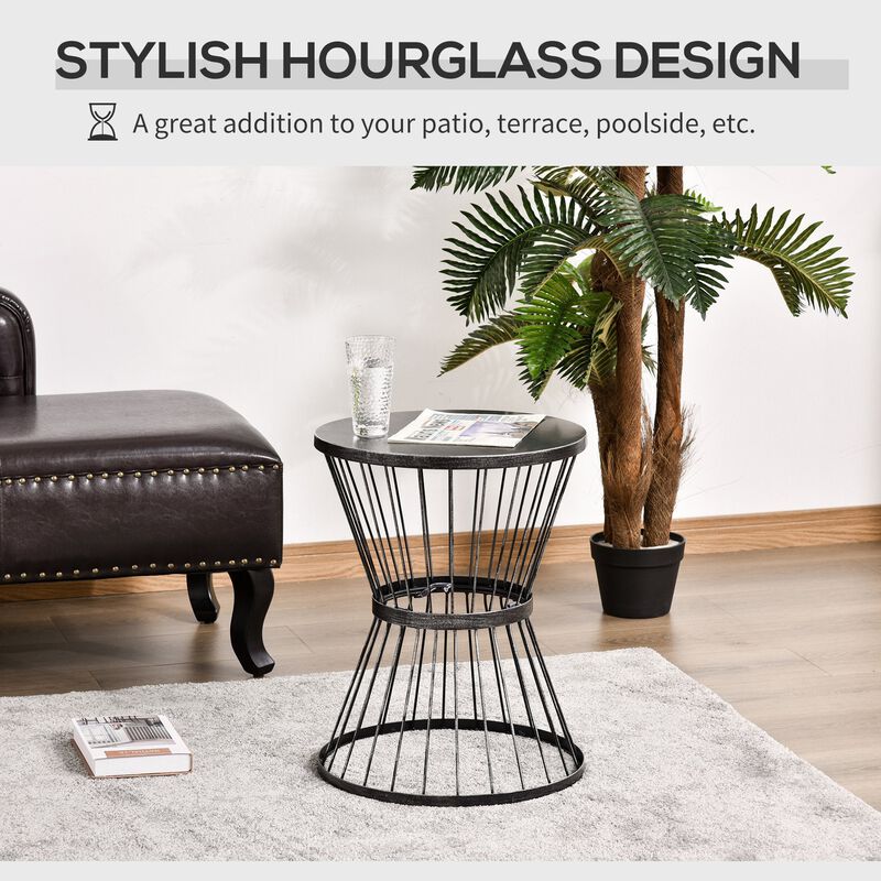 Black Patio Table: 16" Steel Hourglass Side Table for Indoor/Outdoor