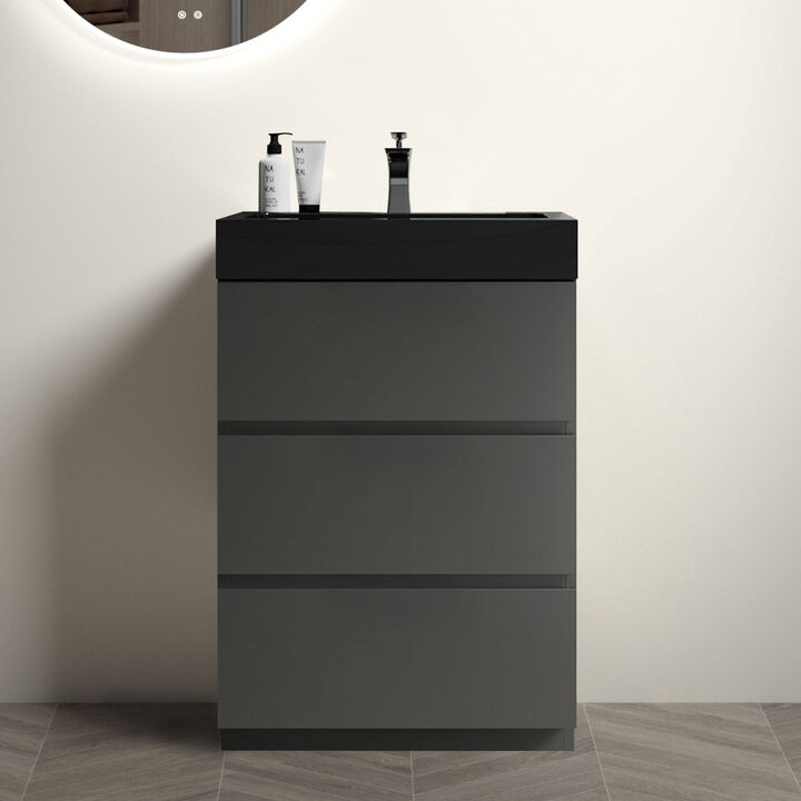 Gray Bathroom Vanity with Sink and Large Storage, Modern Style