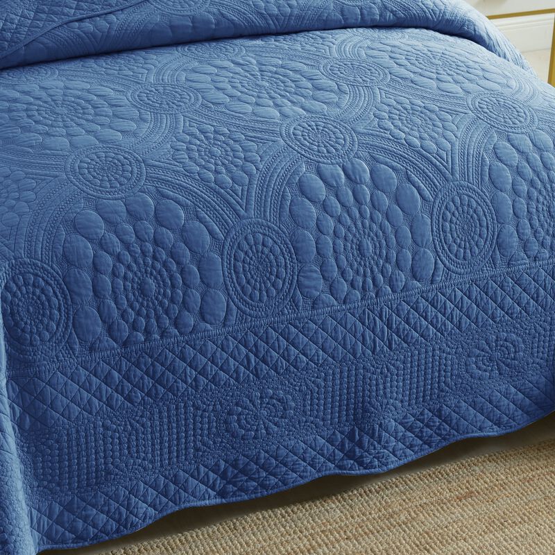 MarCielo 3 PCS 100% Cotton Oversized Bedspread Quilt Set Embroidery TF
