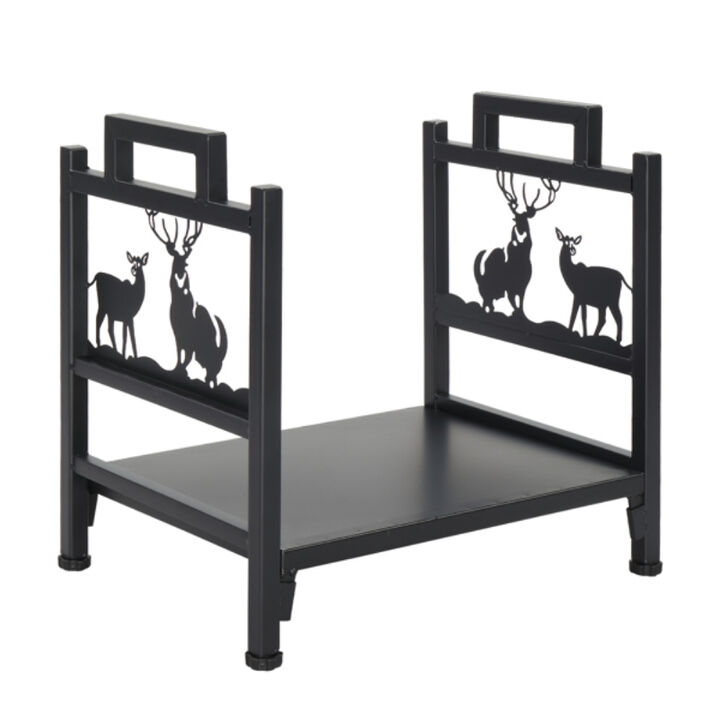 Single Layer Firewood Holder with Animal Pattern, Sturdy Metal Rack