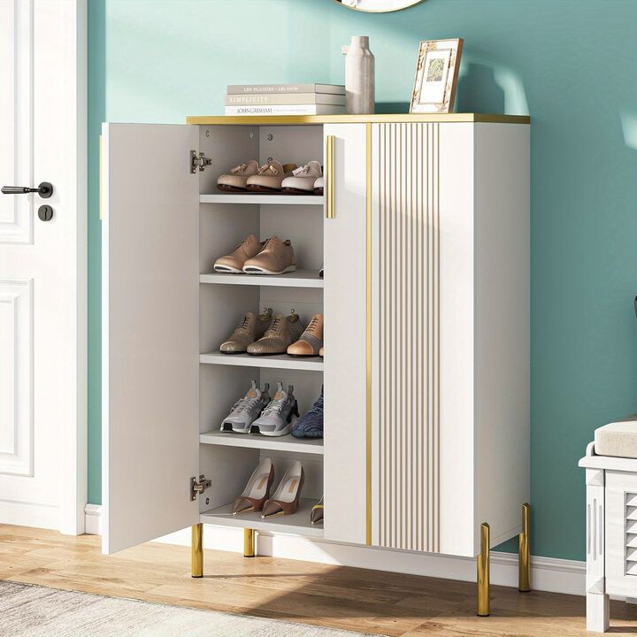 Shoe Cabinet with Doors, 5-Tier Shoe Storage Cabinet with Adjustable Shelves, Wooden Shoes Rack Shoe Storage Organizer for Entryway, Hallway, Closet, Living Room, Deck Boxes